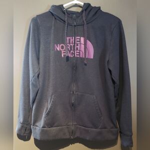 The North Face Gray Hoodie with Pink Logo